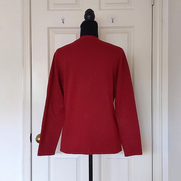 NWOT. Amanda Smith Petite Red Sparkle V-Neck Long Sleeve Cardigan Sweater. - Picture 2 of 4